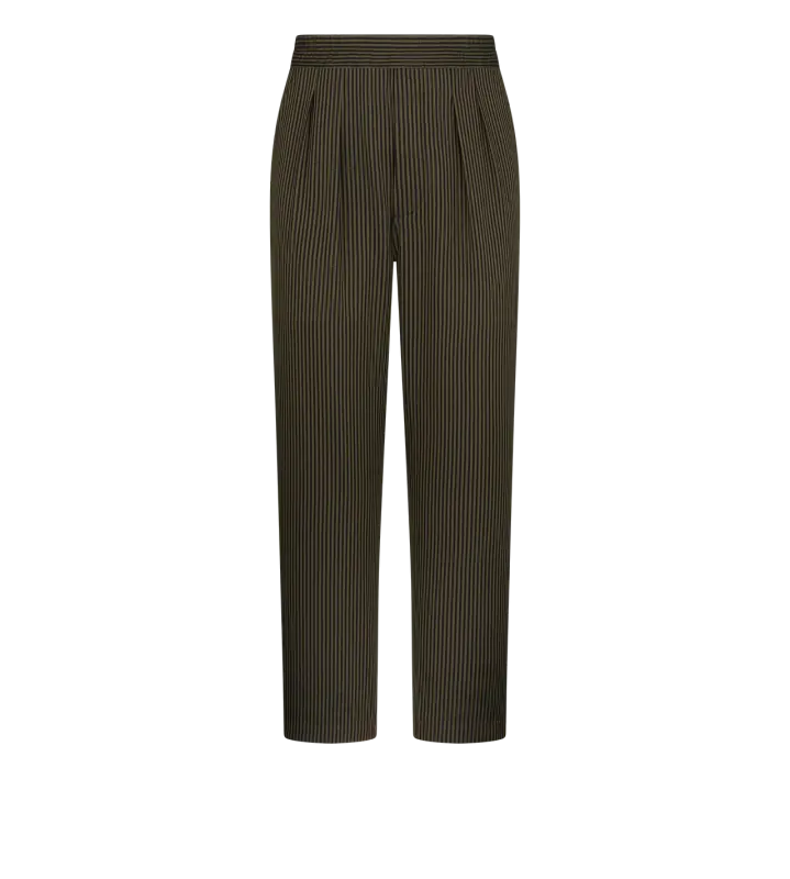 COTTON SILK BENGAL STRIPE PLEATED LOUNGE PANT COMBO BLACK & MILITARY GREEN online